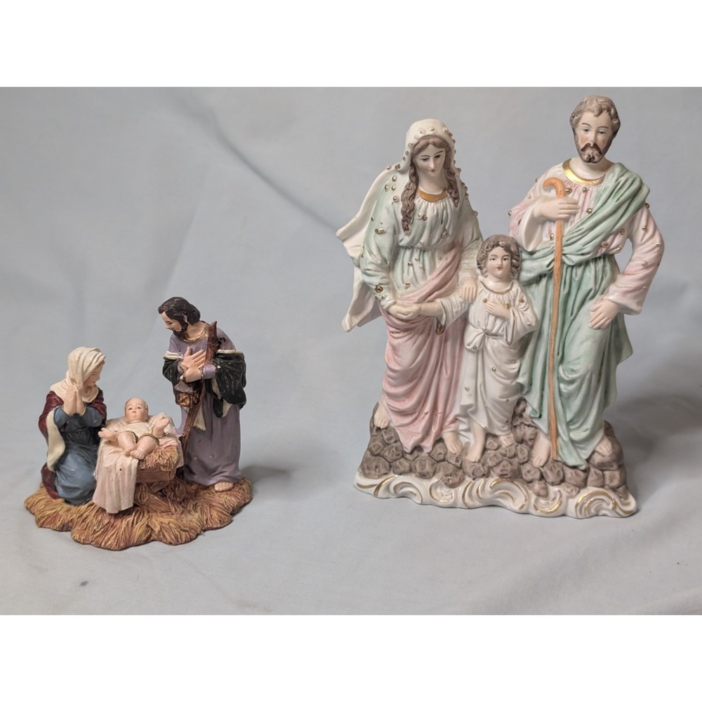 Pair Of The Holy Family Figures Bisque And Resin